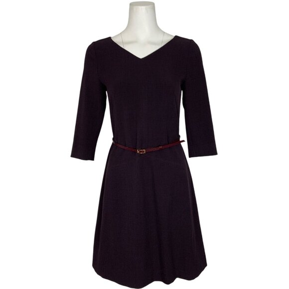 MM. LaFleur Alexandra Dress 4 Claret 3/4 Sleeve A-Line Belted Mini V-Neck - Picture 1 of 12